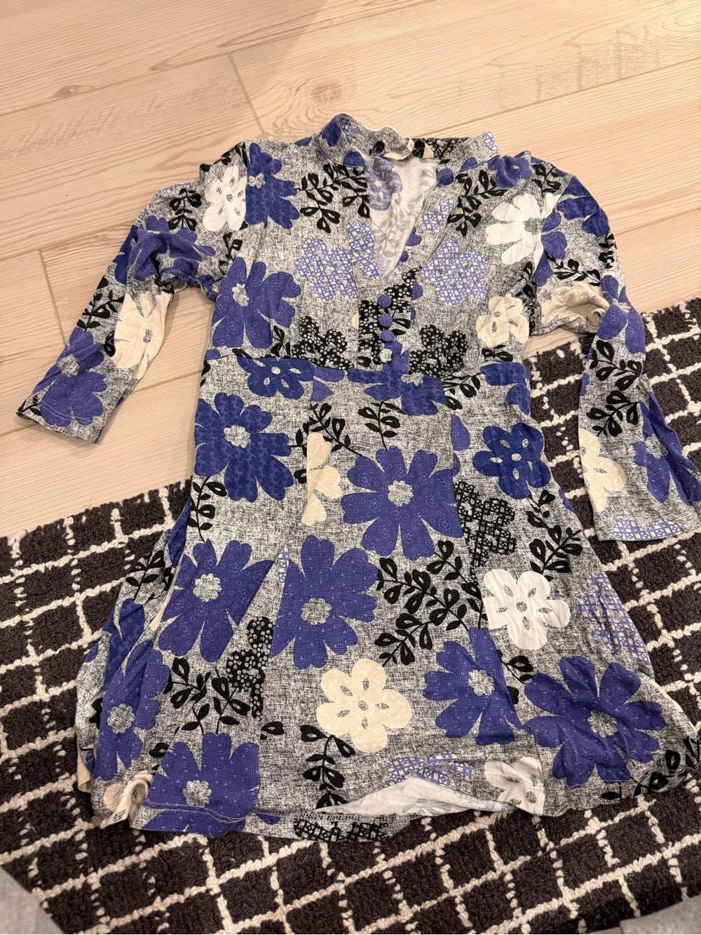Girls Floral Casual Dress in Blue and Cream